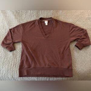 Champion Women V-Neck Sweater Brown Soft Pockets Logo Outdoors Activewear Large